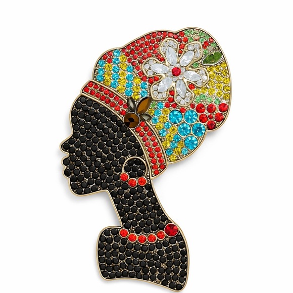 Anthropologie Jewelry - ⚜️❤️‍🔥 African Chic | Multicolor Beaded Silhouette Brooch With Zirconia